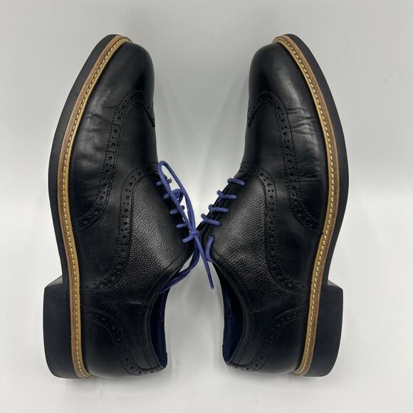 Cole Haan Great Jones Mens 9.5 Black Leather Wingtip Oxfords Purple Laces main image 7